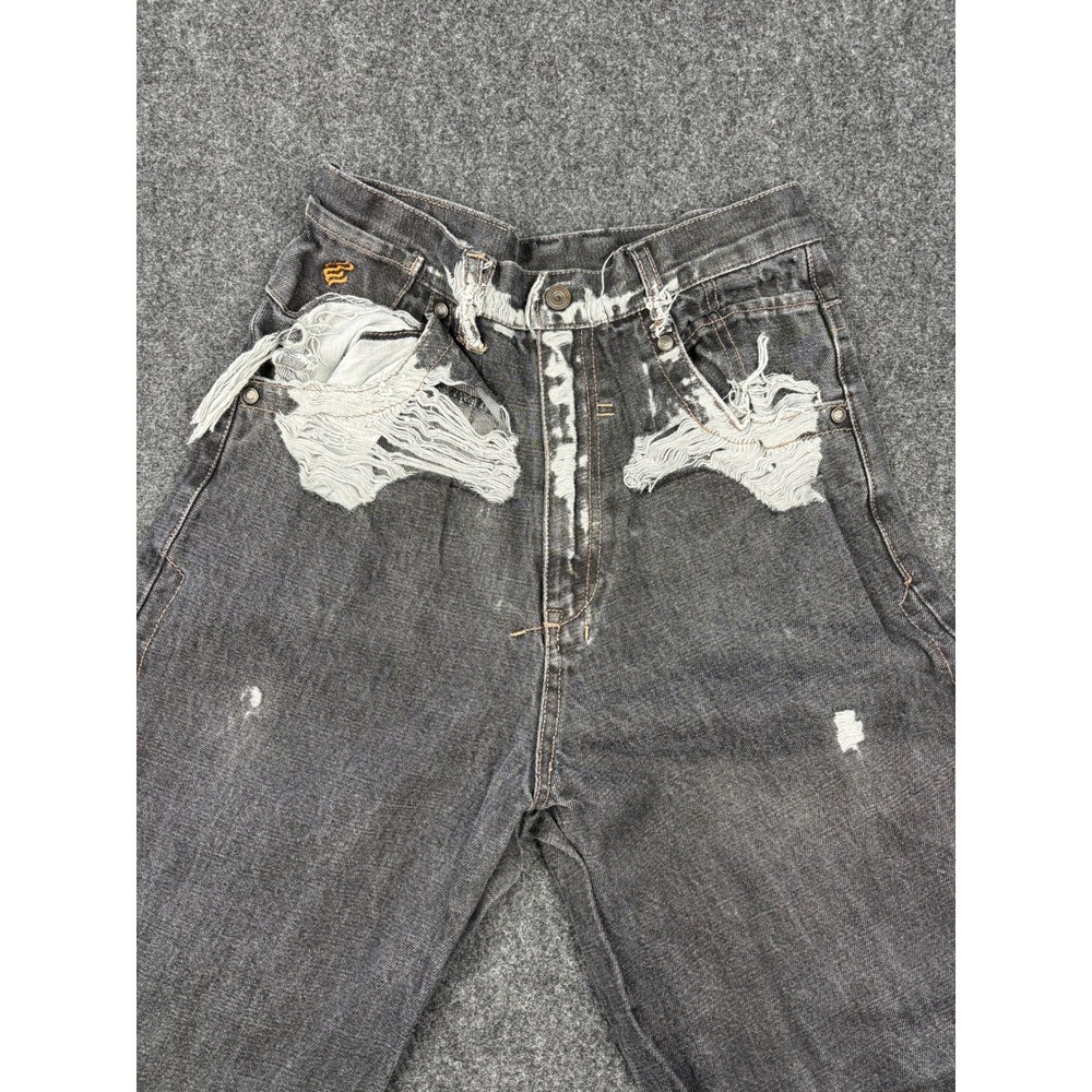 Rocawear Womens Baggy Wide Leg Jeans Size 16 Black Distressed Y2K Embroidered - Picture 3 of 13